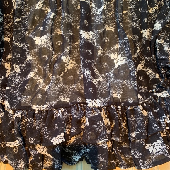 FREE PEOPLE BOHO RUFFLES BABYDOLL MINI DRESS IN BLACK WHITE FLORAL PRINT SZ S,M - Picture 13 of 15